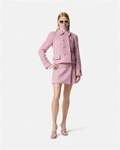 giacca versace rosa|Giacca in tweed a quadri in Rosa .